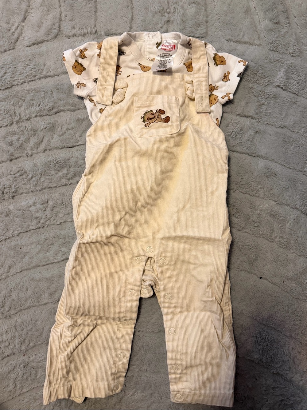 Disney Marvel Groot Corduroy Overalls in Cream for Kids 12-18 month